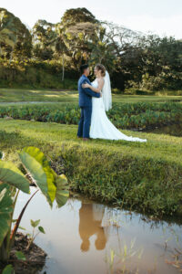 couple wedding reflection taro field